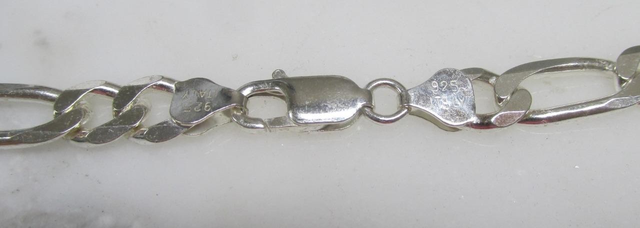 Figaro Link Sterling Silver Necklace ~ 19-3/4″ ~ 47.8grams ~ 3-D433