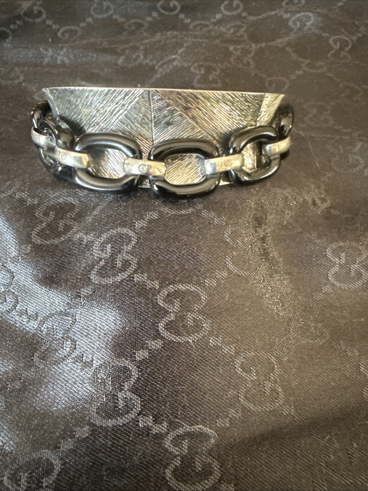 Vintage Sterling Silver Onyx And Diamond Cuff Bracelet