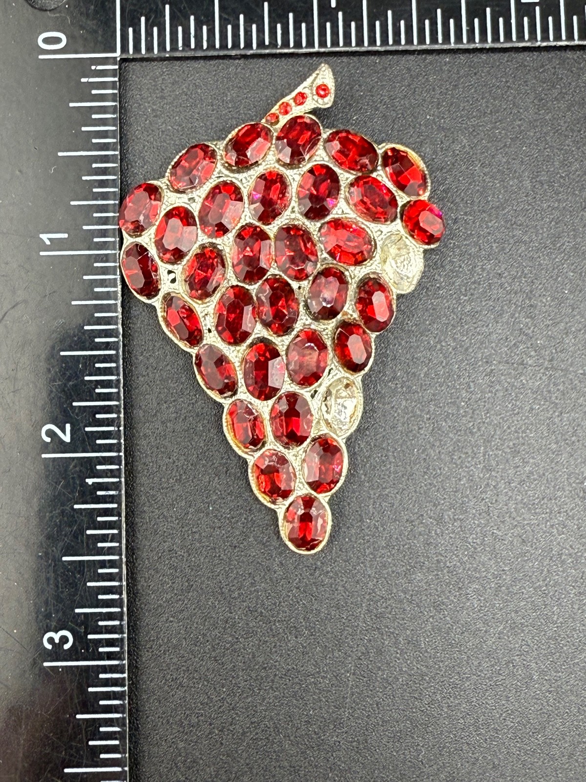 Vintage Rhinestone Red Grapes Dress Clip Silver Tone Pot Metal READ