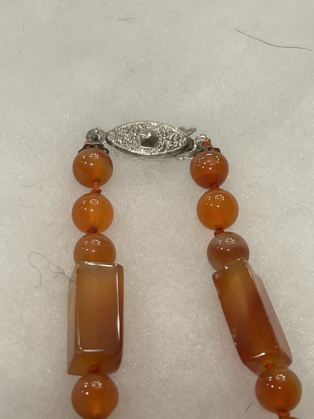 Beautiful Antique Natural Carnelian Long Stone Beaded Necklace Hand-Knotted 20”