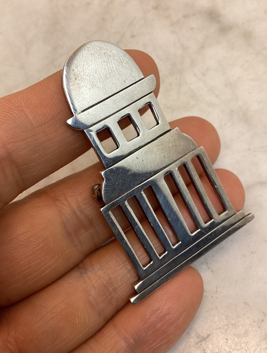 Vintage FORBES Sterling Silver US State Capital Building Pin Brooch Modernist