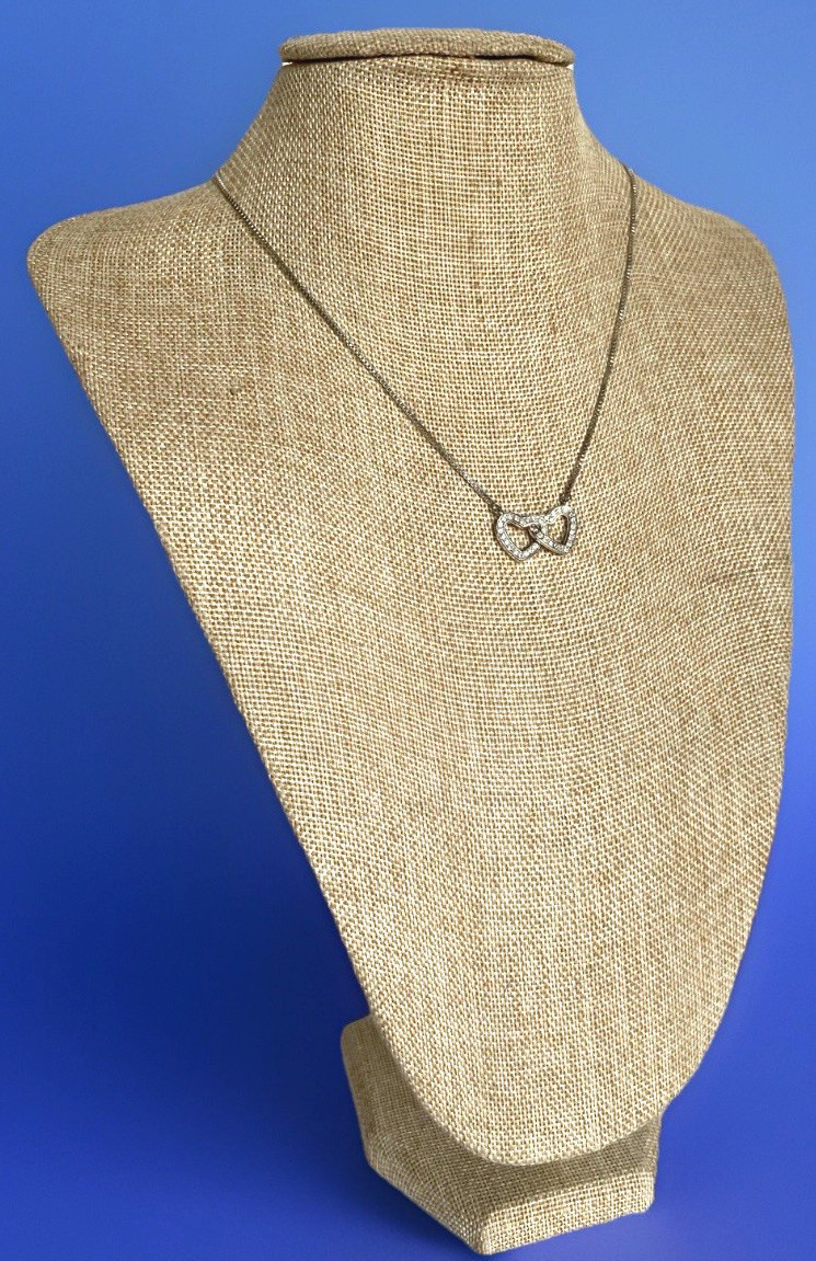 Vtg Adjustable Anne Klein Silver Tone Interlocking Heart Necklace, 16″ – 18-3/4″