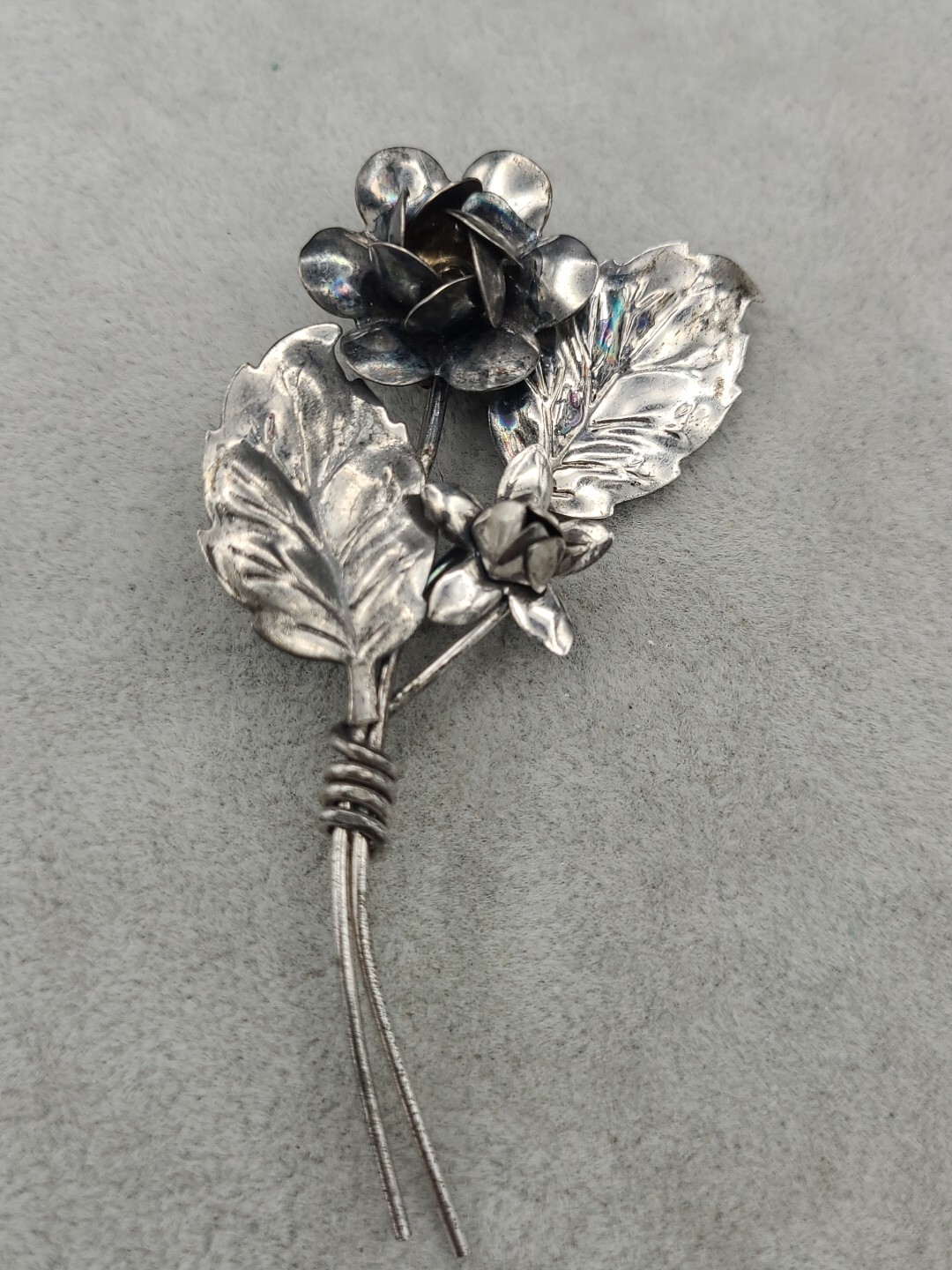 Vintage Sterling Silver pin Brooch Rose Floral Bundle Symbol Of Love Beauty