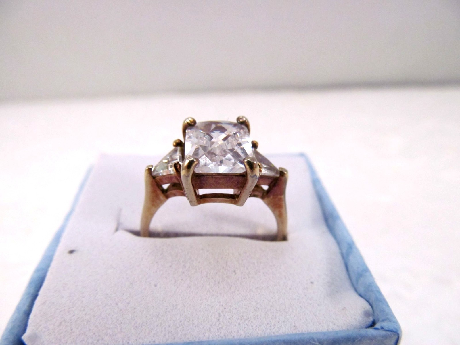 925 Sterling Silver Gold Vermeil Princess Trillion CZ Statement Ring Size 6 Vtg