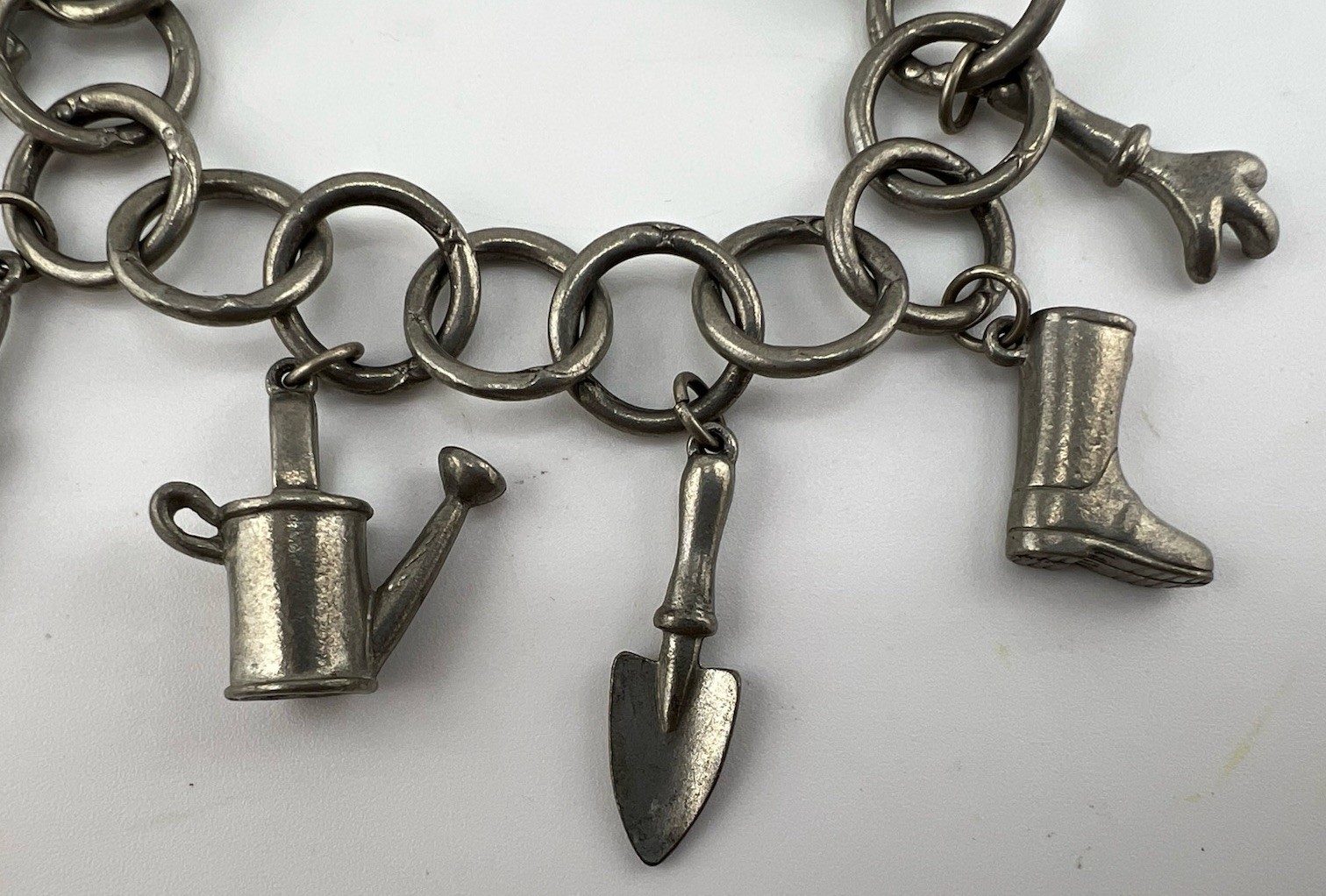 Vintage Gardner Gardening Heavy Pewter Charm Bracelet – Signed Clift