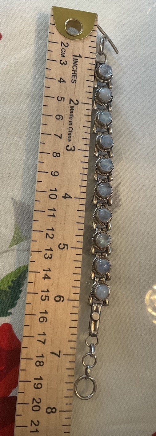 Vtg Mexican Sterling Silver Rainbow Moonstone Cabochon Rope Toggle Bracelet