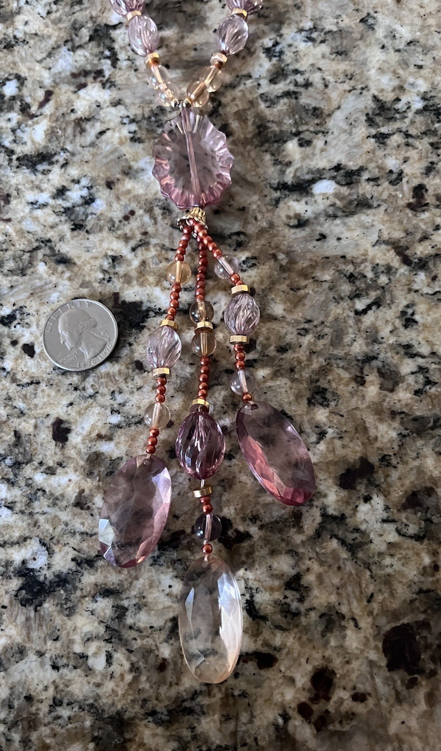 Vintage Lucite Faceted Beaded Blush Pink Tassel Necklace