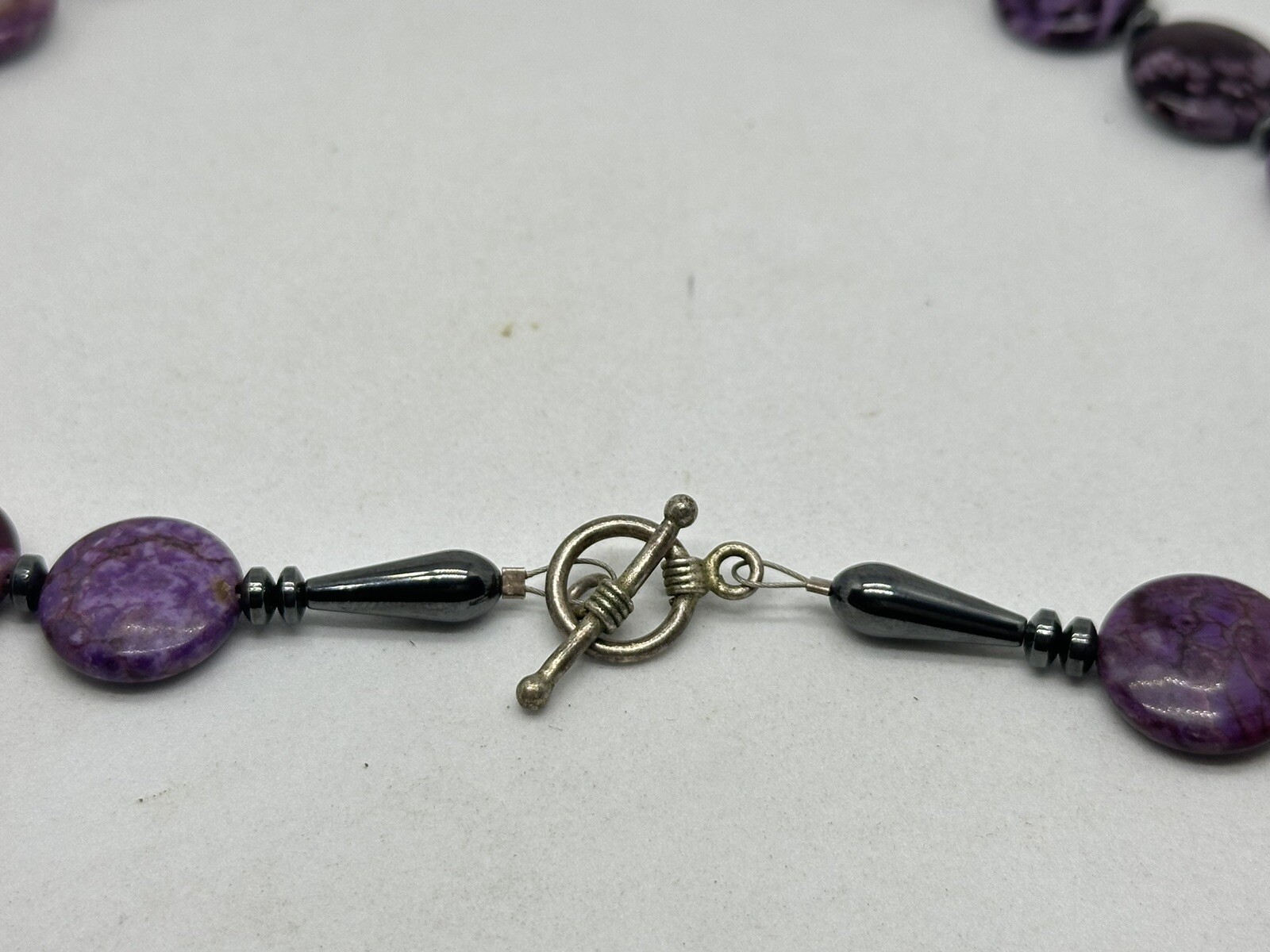 Vintage Purple Jasper Flat Gemstone 18 inches Necklace with Toggle Closure