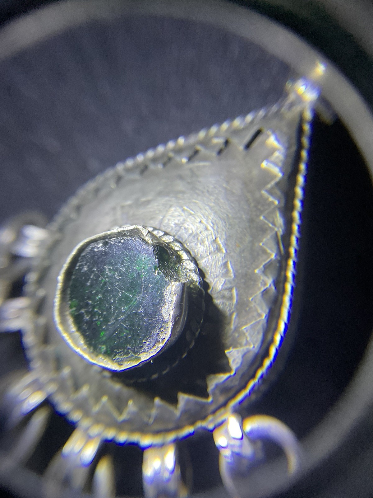 Moroccan Berber Fibula Tiznit Pendant Brooch Silver/ Green Gem *Read* 🌙