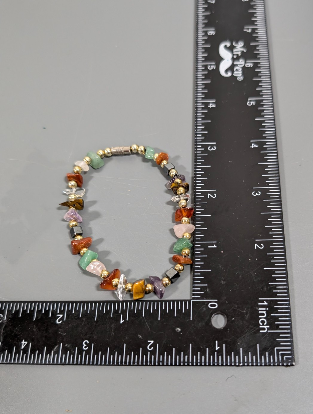 Vitnage Gemstone Chip Bracelet Tigers Eye Amethyst Jadeite 7 in