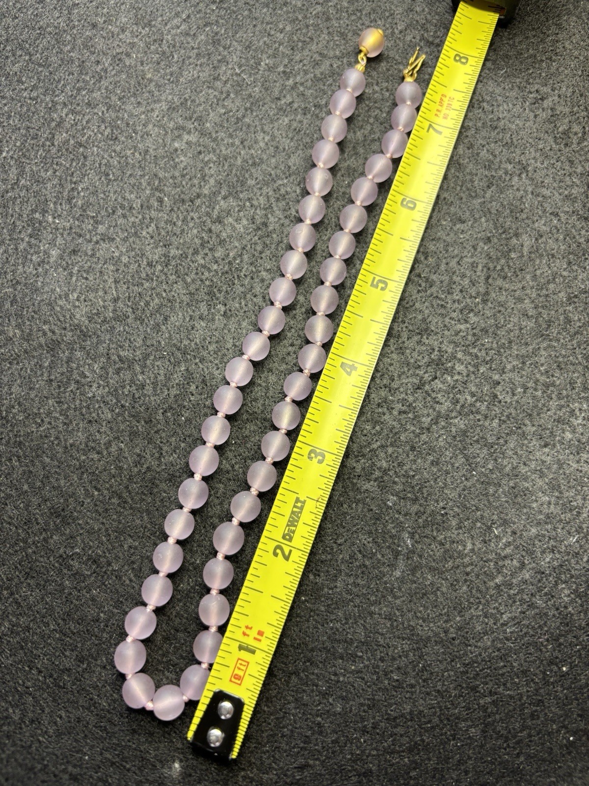 Vintage Lilac Beaded Necklace Gold Tone Push Beaded Clasp & Cross Hand Knotted