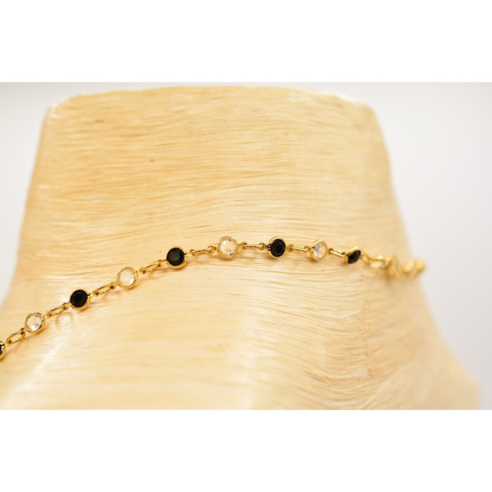Austrian Crystal USA Vintage Necklace Black White Open Bezel Signed 1980s BinN