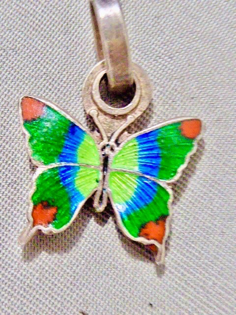 Vintage 980 STERLING SILVER YELLOW GREEN BLUE RED ENAMEL BUTTERFLY CHARM