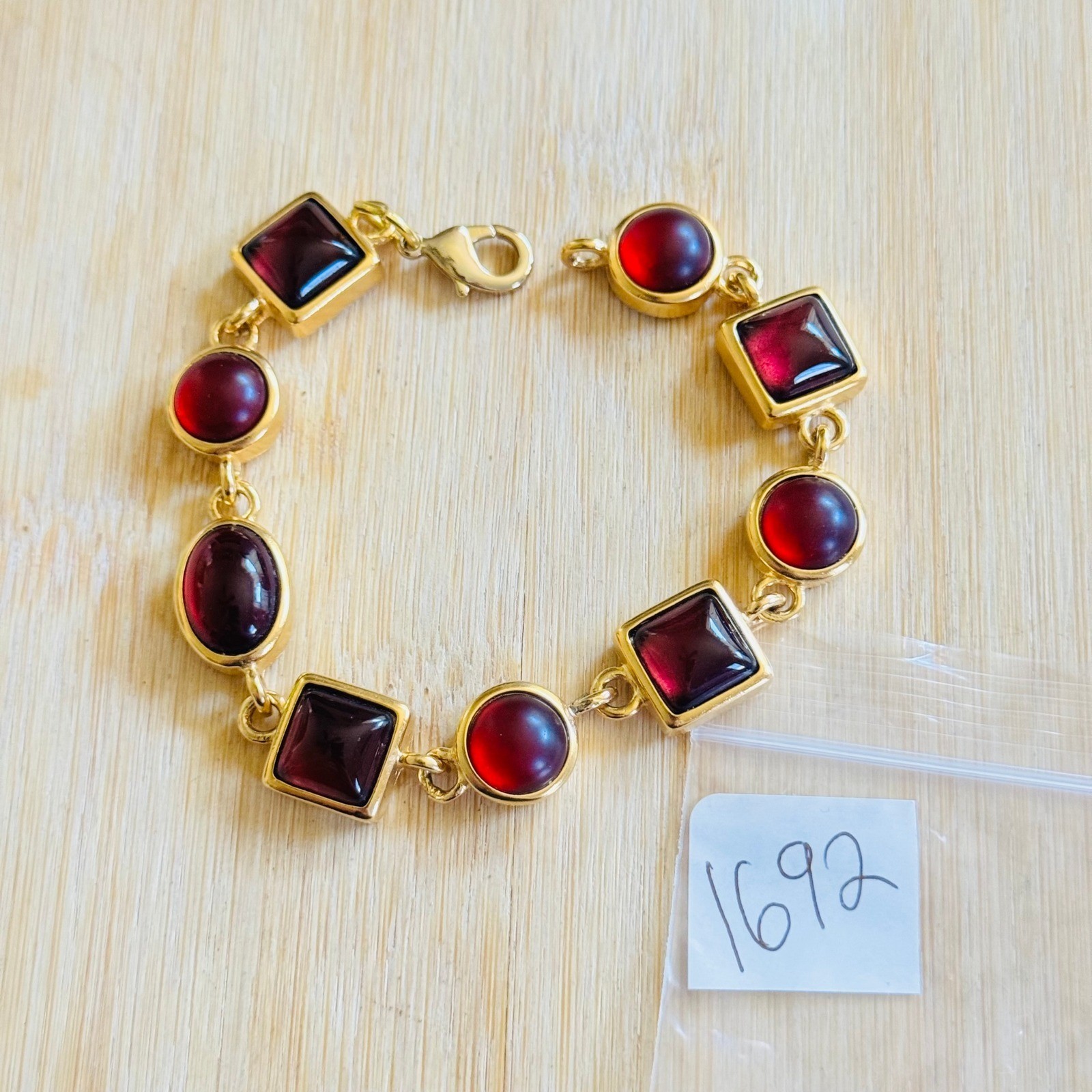 VTG Cabochon Bracelet Statement Runway Gold Plated Chunky Retro 90s 7.5″