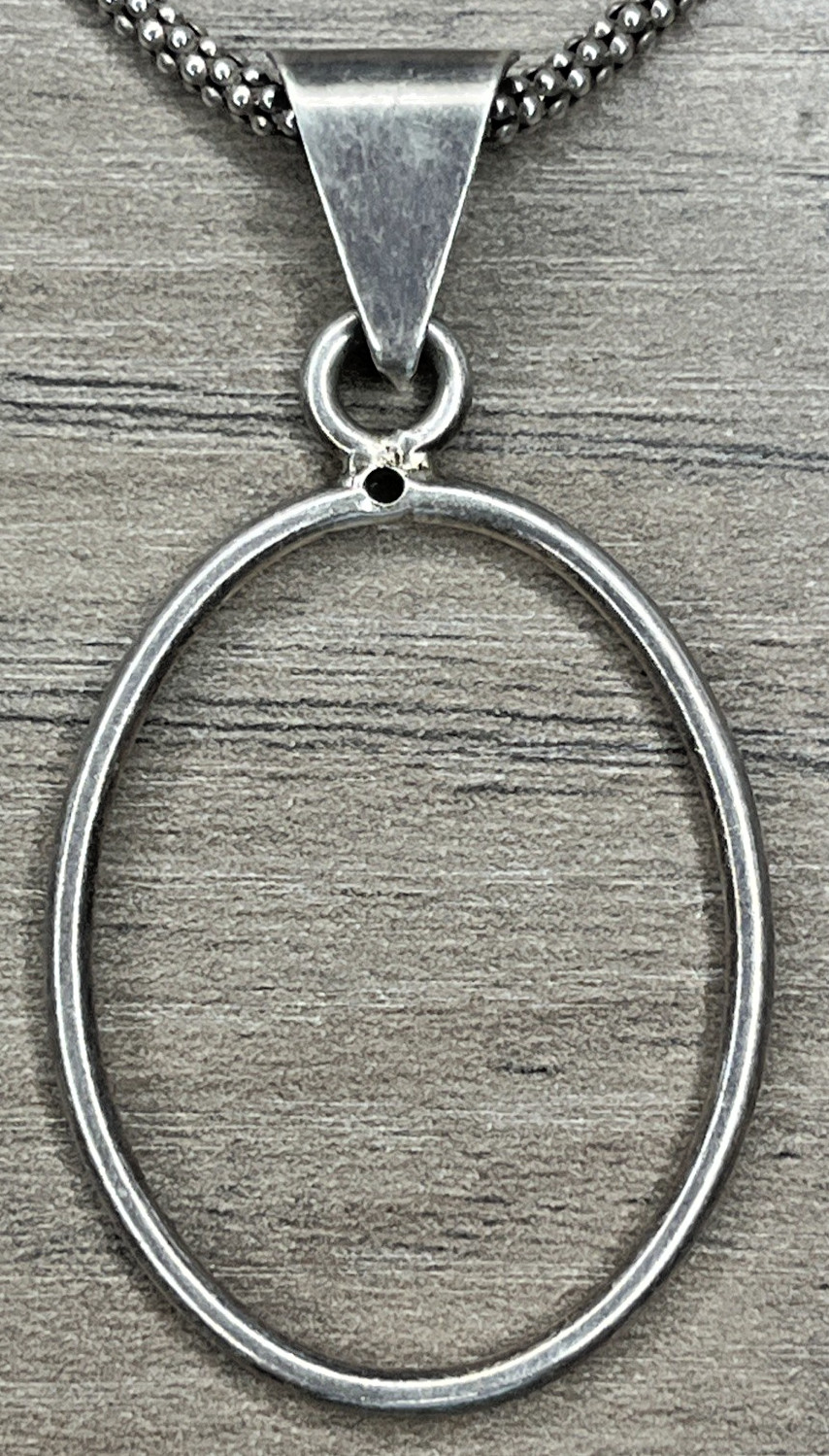 VTG Modernist Sterling 925 Popcorn Chain Necklace & Oval Openback Bezel Pendant