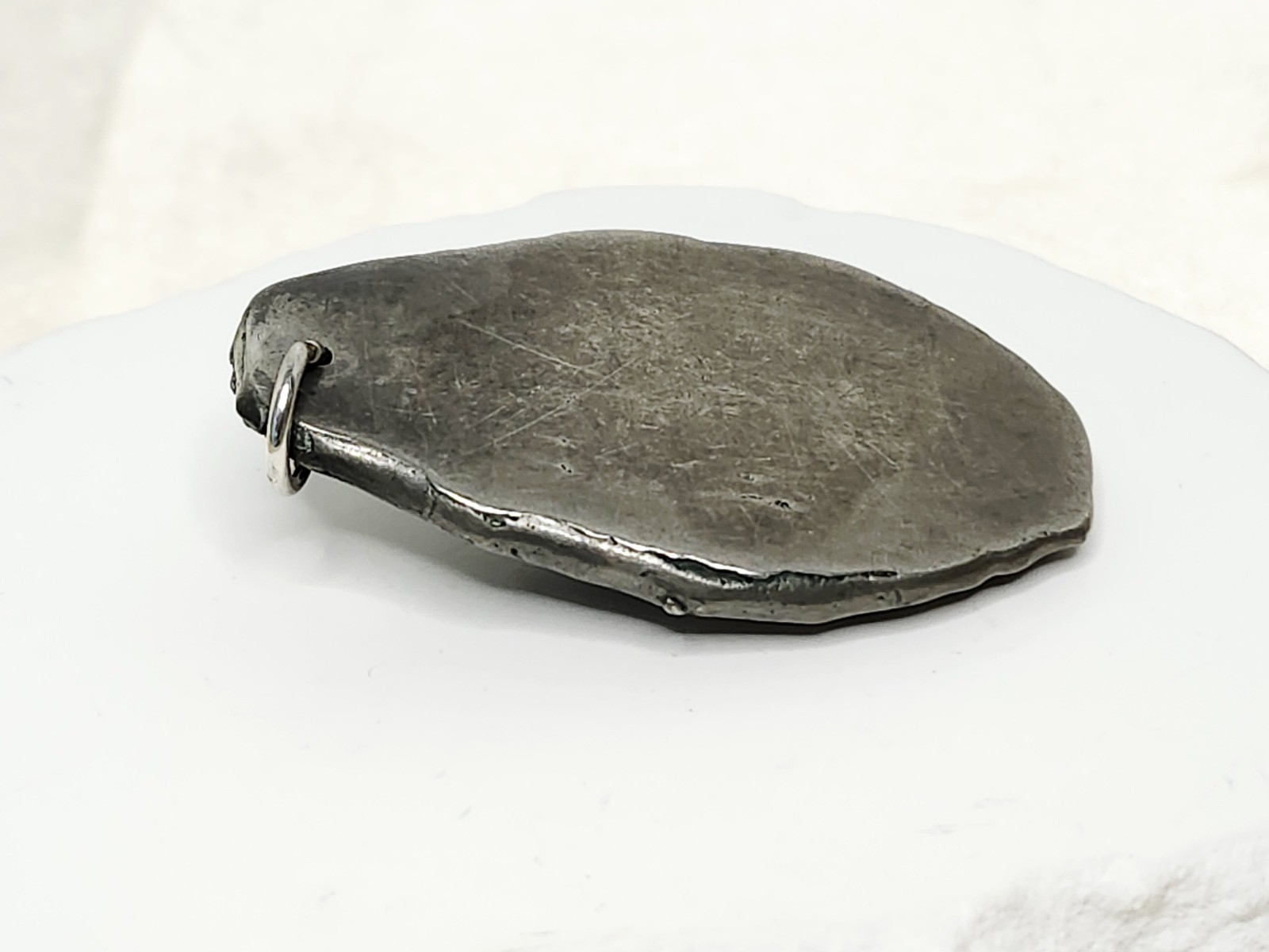 Handmade Nickel Silver Or Pewter Pendant W Polished Black & Green Stone – 2″ L