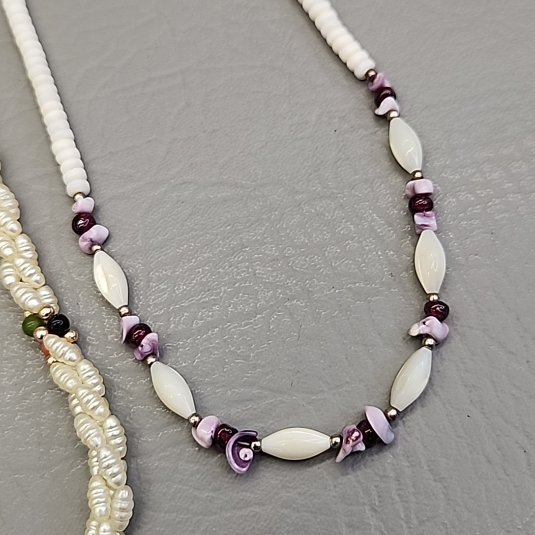Vintage Beaded Necklace Lot of 2 MOP Faux Pearl Twist 17-18″