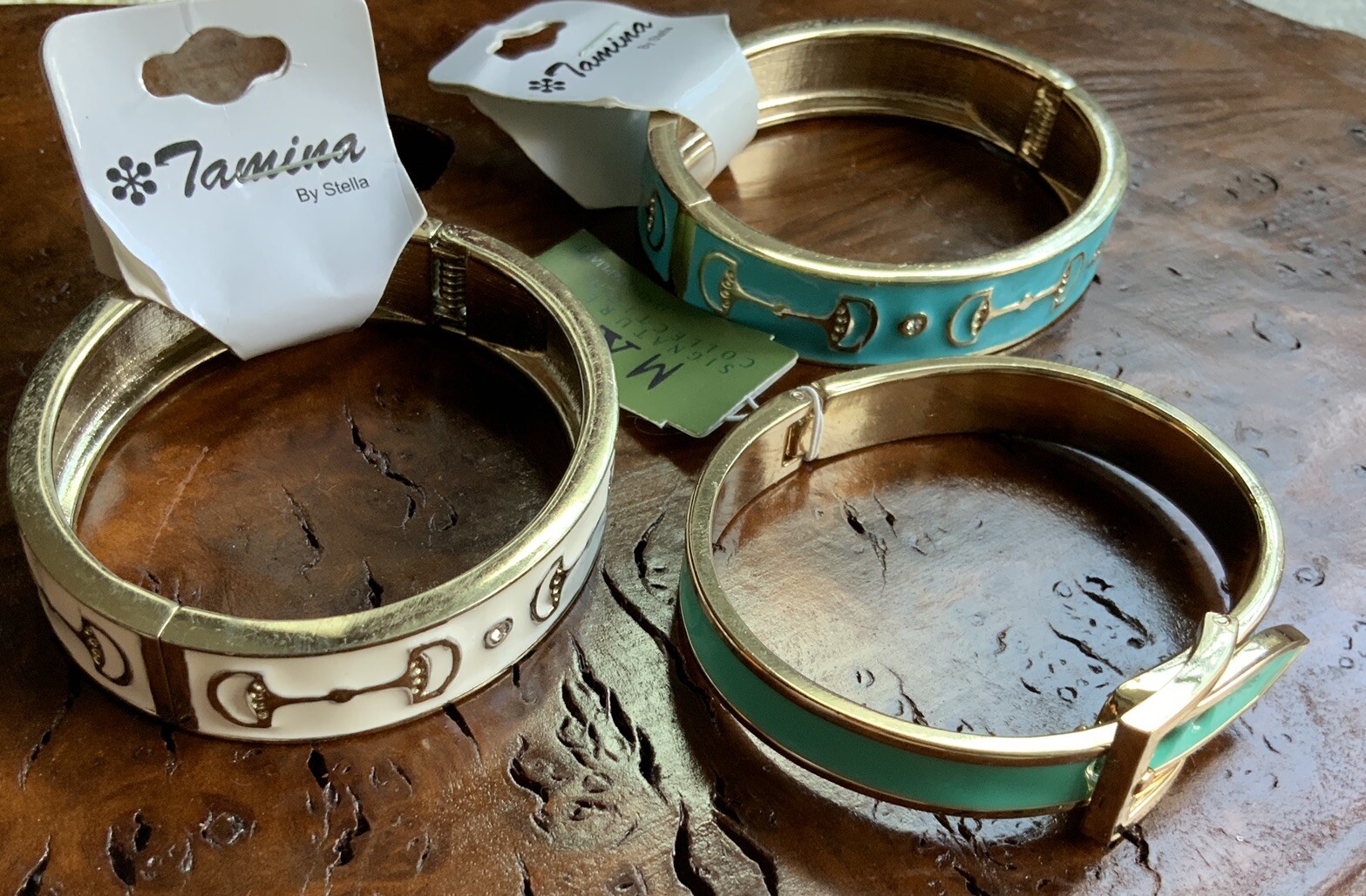 Set Of 3 Enameled Goldtone Bracelets 2 Tamina By Stella 1 MX New With Tags