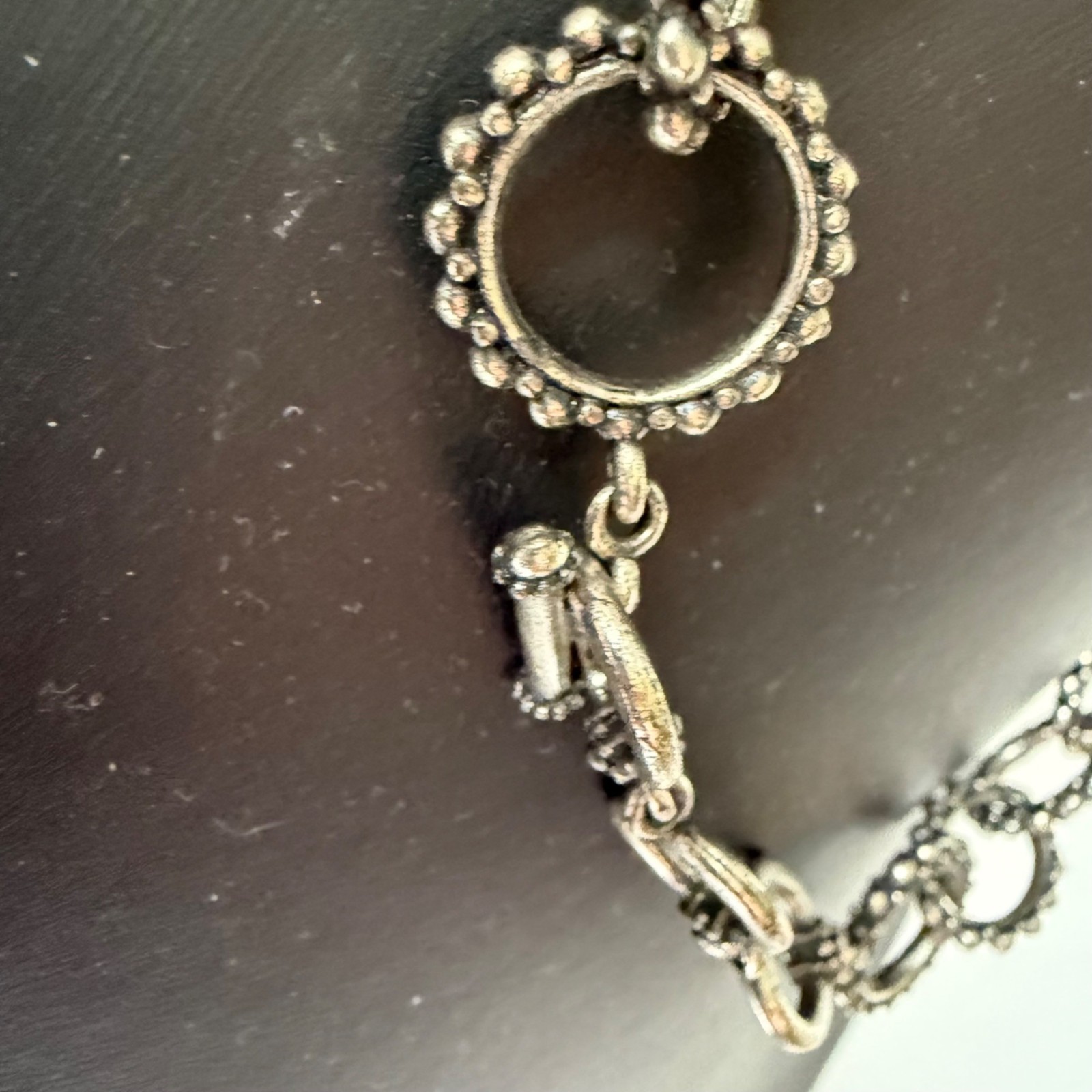 Vintage Necklace Popcorn Textured Chain Link Statement Silver Tone 17.5 inches