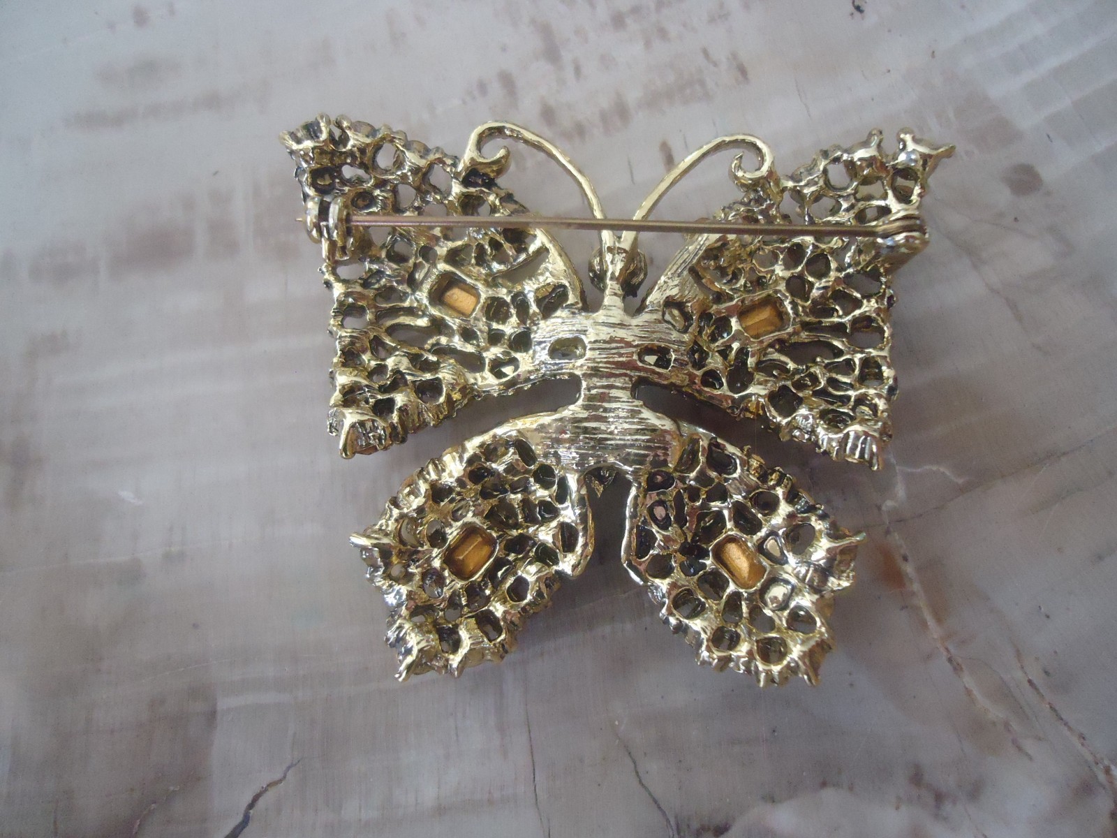 Vintage Rhinestone Butterfly Brooch, Blue, Pink and Green Stones