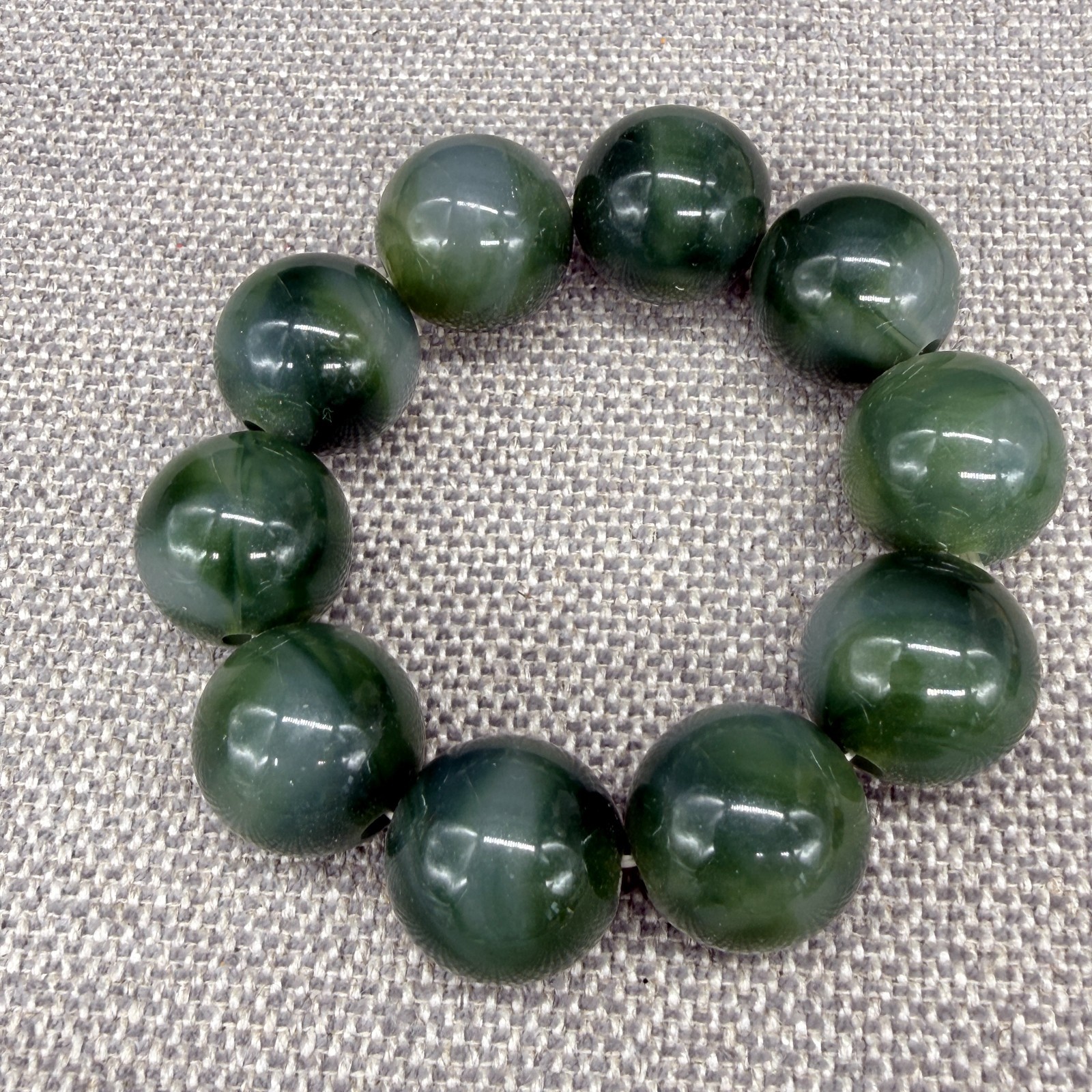 Green Bracelet Marbled Stone Beaded Stretch