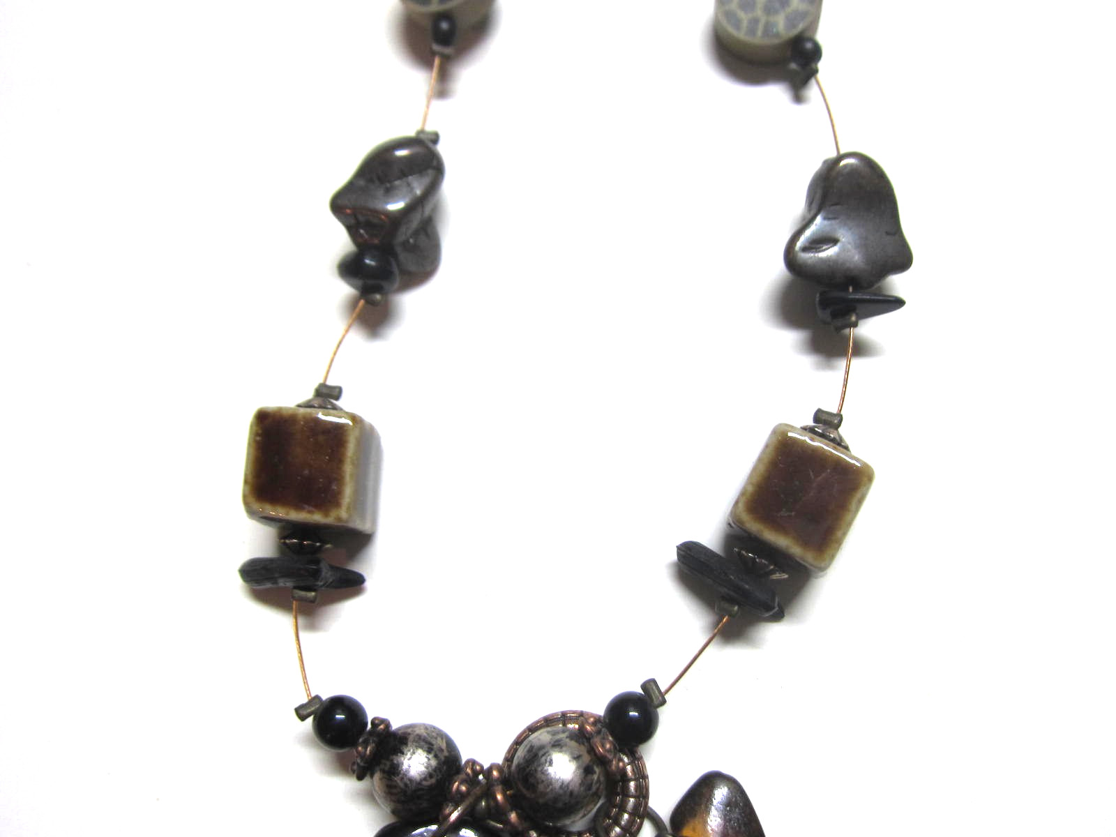 Vintage 80’s Art Pendant on Chip Beaded Necklace Costume Jewelry