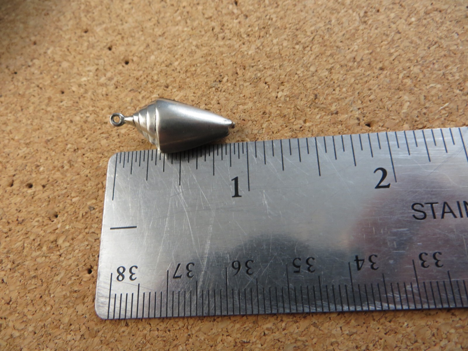 Vintage 3D Puffy Cone Sea Shell Snail Silver-tone 1″ Charm Pendant #837 A