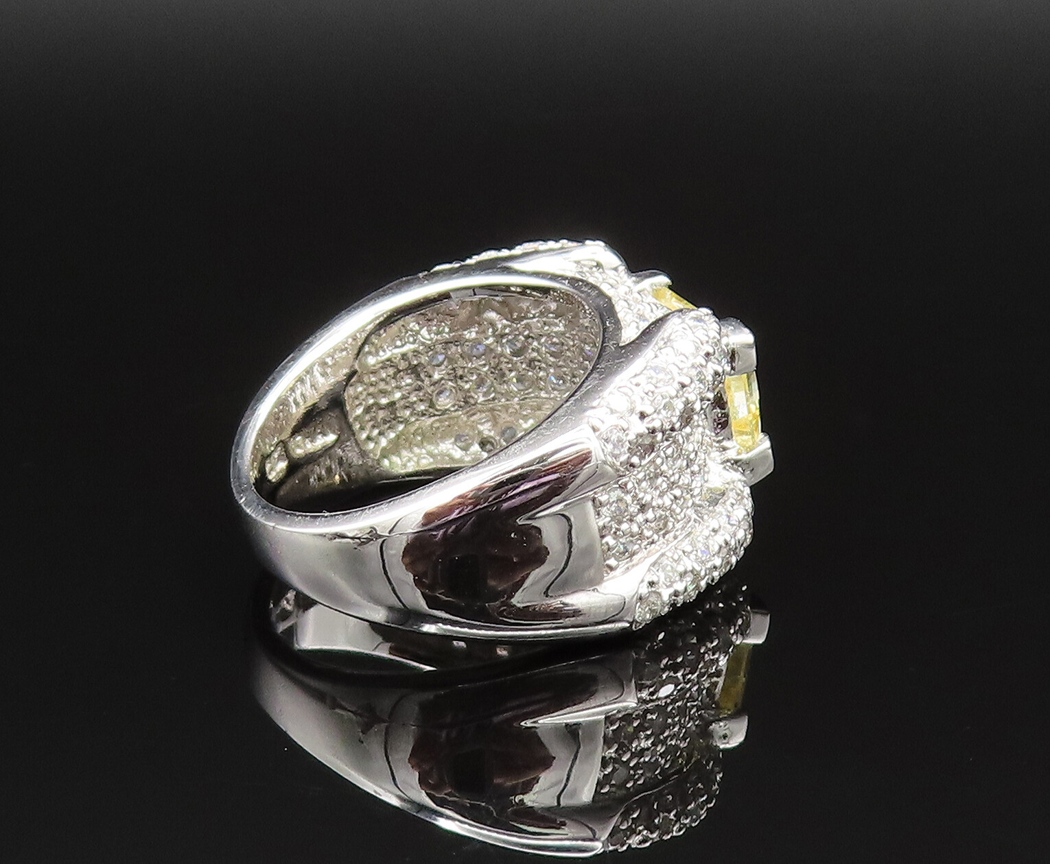 925 Silver Vintage Emerald Cut Citrine & Cubic Zirconia Ring Sz 7.5 RG25498