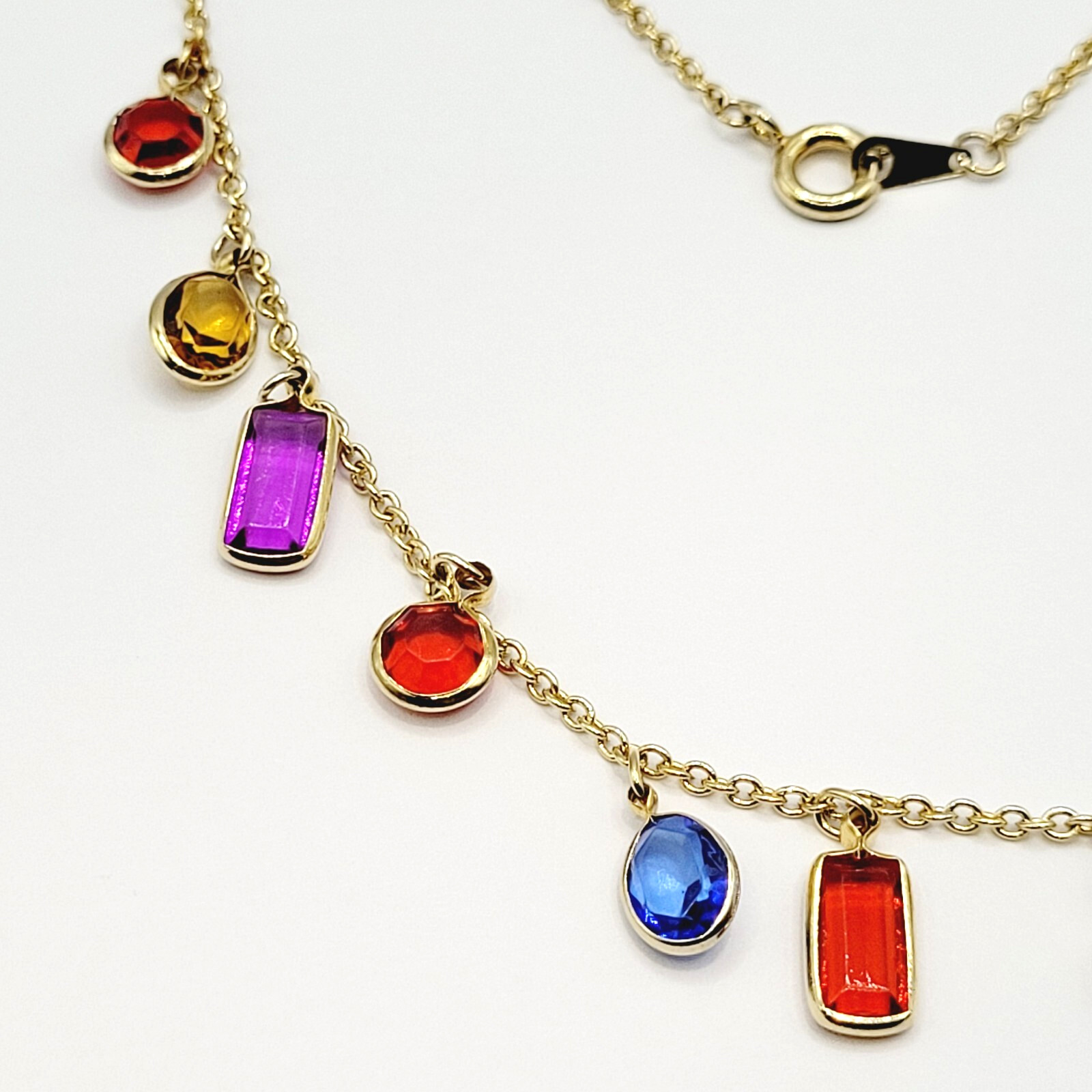 Rainbow Colors Acrylic Charm Station Bead Gold Tone Vintage 1980s Necklace Korea