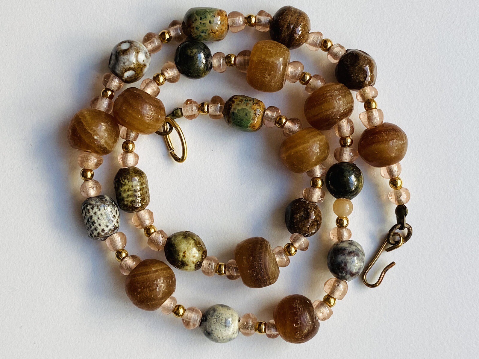 Porcelain, Agate and Glass Bead Necklace