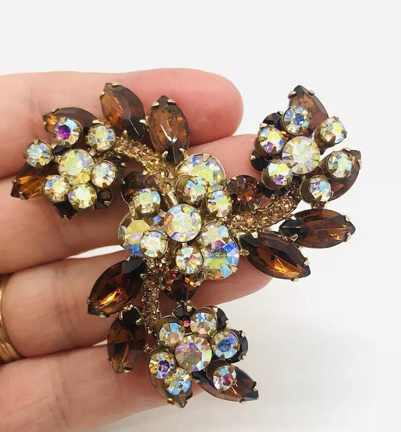 Large JULIANA Delizza & Elster Swirling AB Rhinestone Brooch Vintage Jewelry