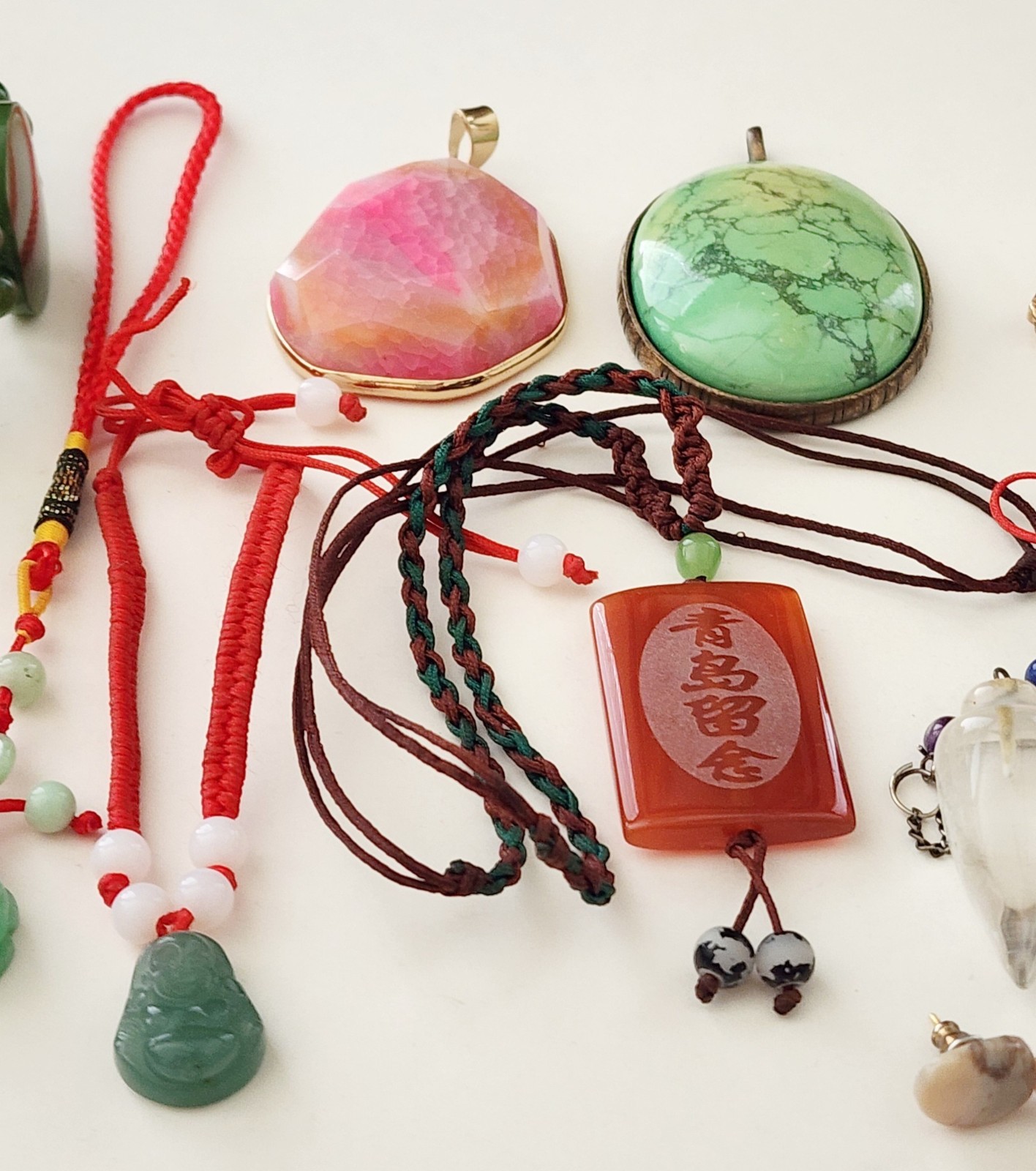 Vintage Gemstone Pendant Necklace Earrings Bracelet Ring Asian Style Lot of 13