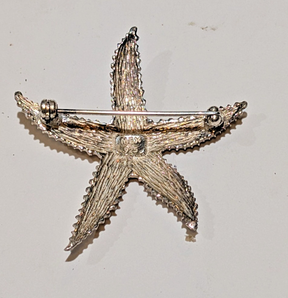 Vintage Mexican 925 Sterling Silver Starfish Brooch MEX 925 2″ Beach Jewelry