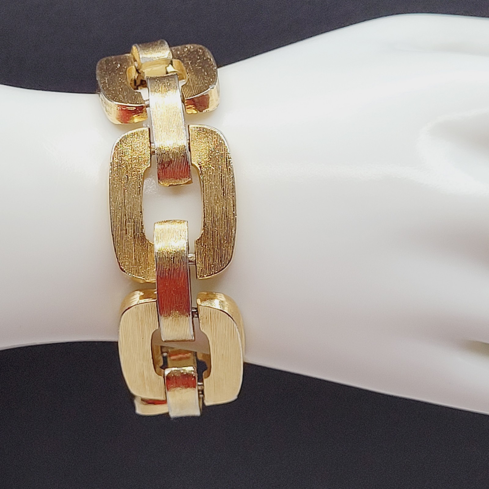 Monet Chunky Square Link Gold Tone Brush Finish Vintage Bracelet No Safety Chain