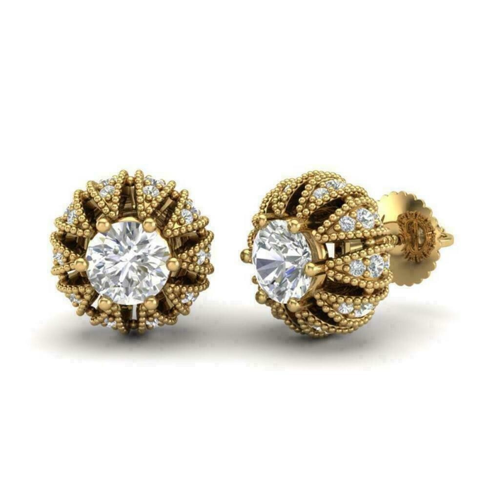 2.5Ct Art Deco Round Lab Created Diamond Wedding 14K Yellow Gold Filled Earrings
