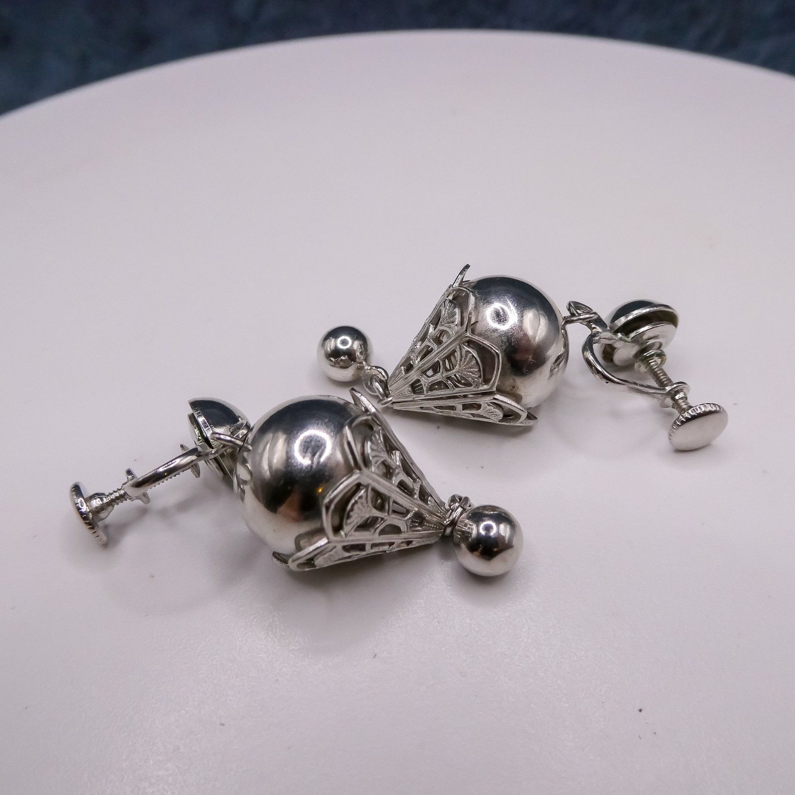 Bolero Silver Chunky Drop Dangle Clip-on 1.8″ Earrings Vintage Women’s