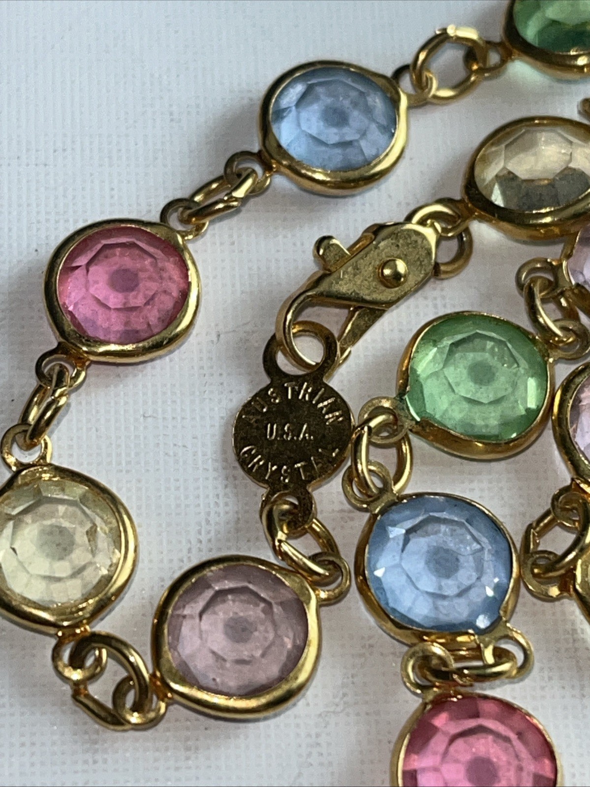 Australian Crystal Necklace Pastel USA Vintage GoldTone Multi Color