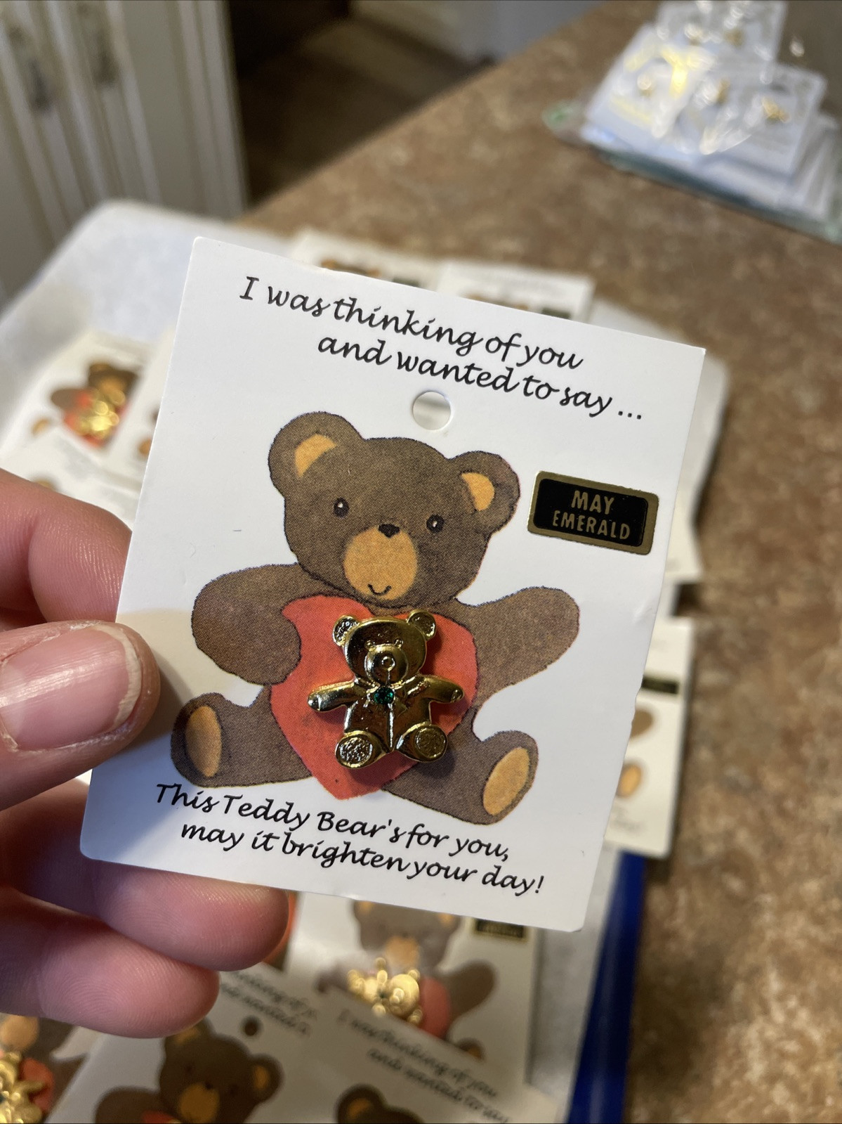 Vintage Teddy Bear Lapel Pin – Cathedral Art – May Emerald Lot Of 24 Pieces