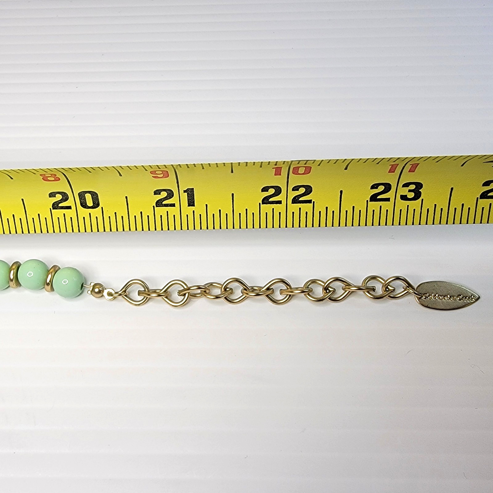 Vintage Coldwater Creek Mint Green Kashmir Necklace & Earring, 23″L Gold-Tone