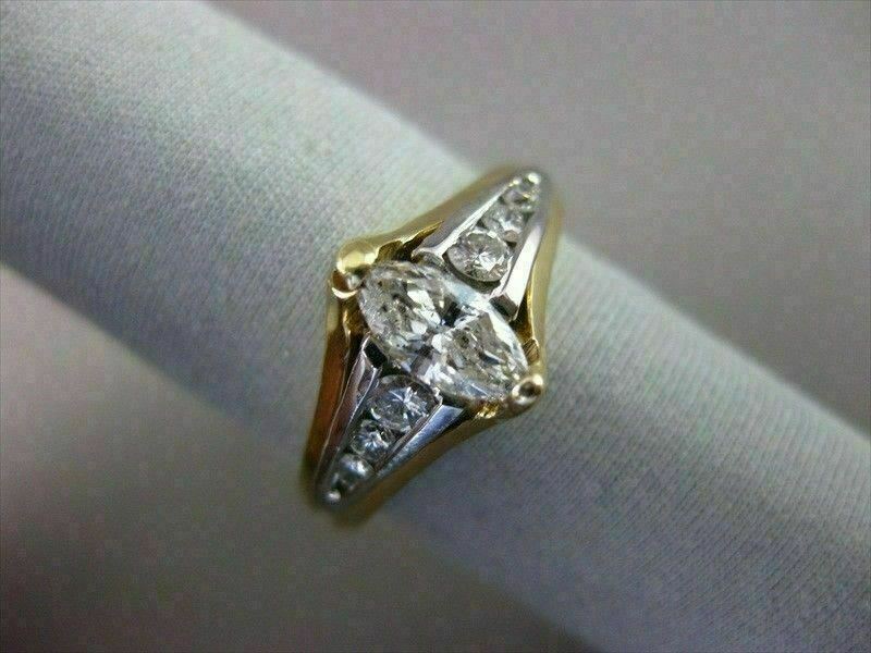 ESTATE .85CT DIAMOND 14K 2 TONE GOLD MARQUISE TENSION SET ENGAGEMENT RING #16335