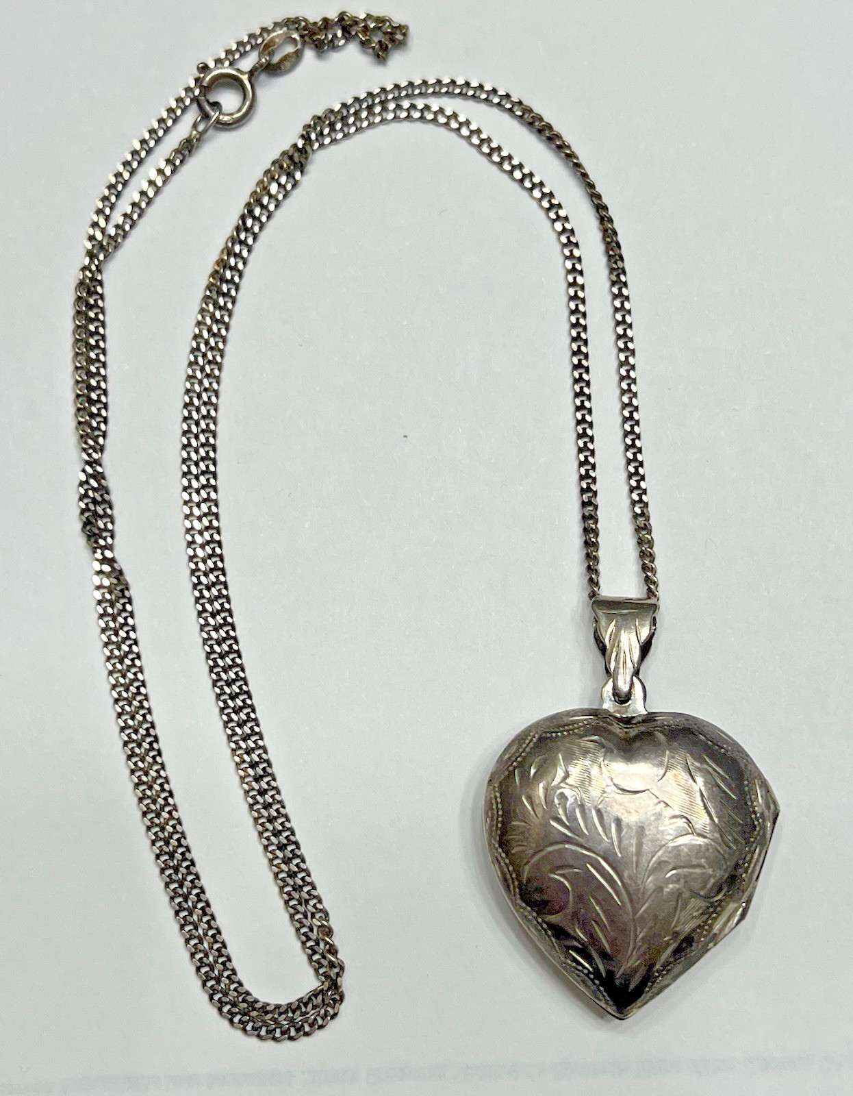 Sterling Silver Heart Necklace Pendant Puffy Locket Chain 925 Vintage Signed US