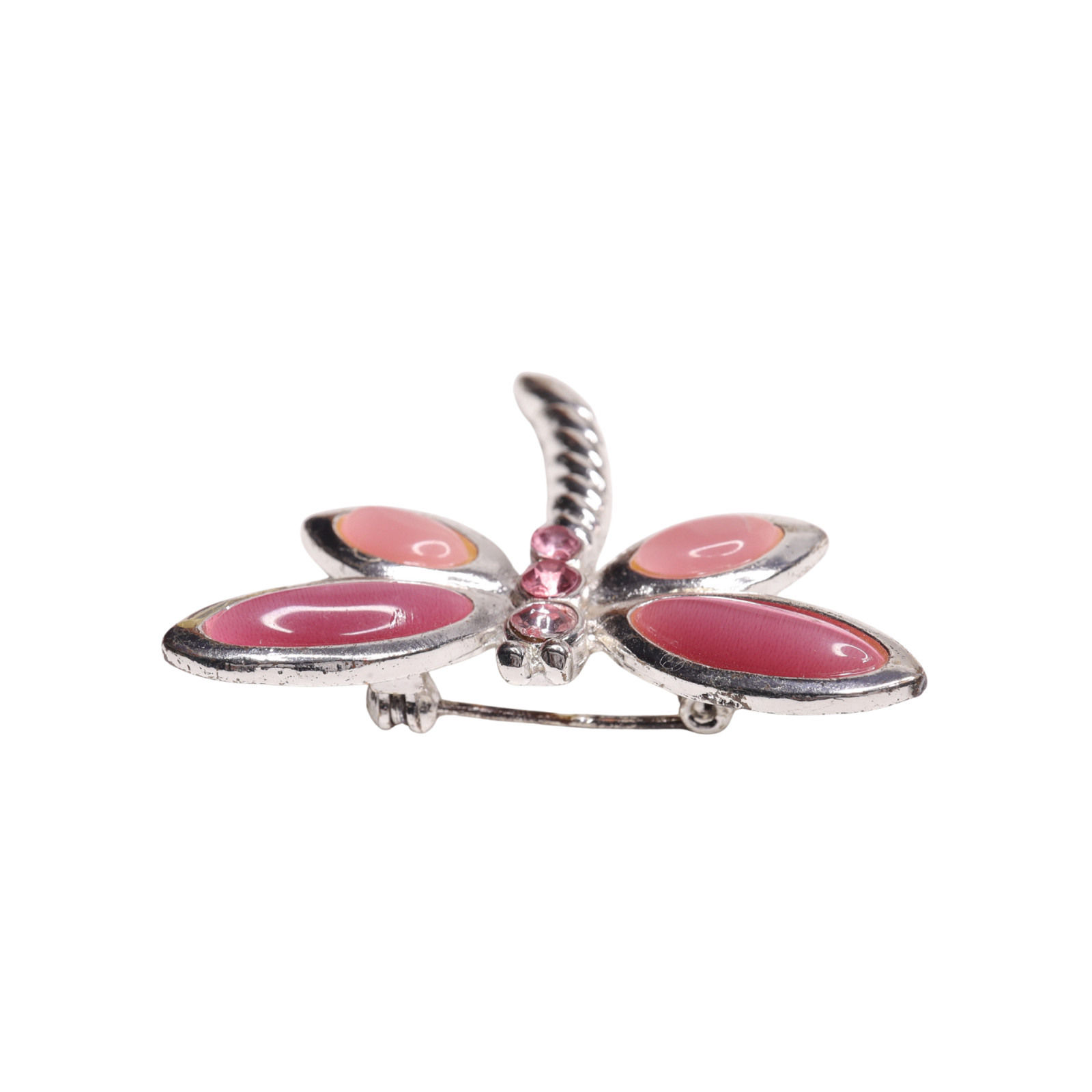 Silver Tone And Pink Crystal Dragonfly Brooch With Safety Clasp Closure – 1.75″