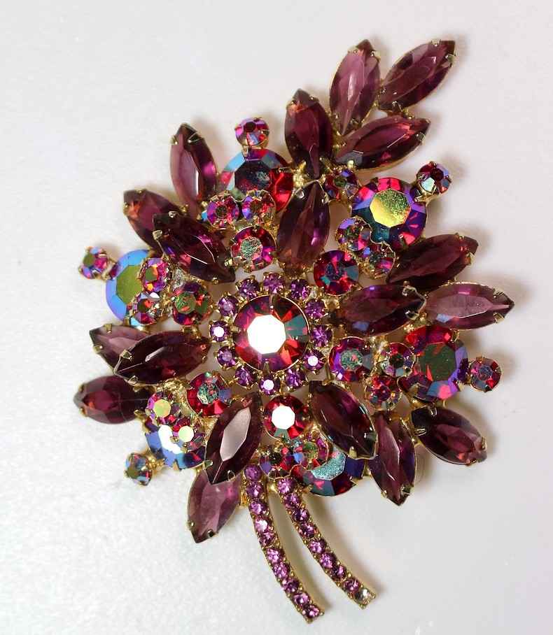Juliana Ab Red Purple Gorgeous Vintage Brooch Pin