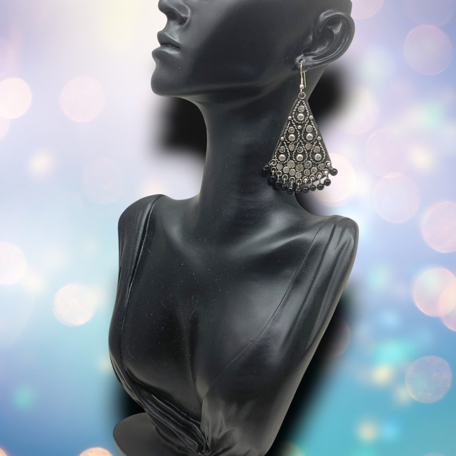 Vintage 1980’s Silver Metal Modernist Dangle Pierced Earrings 2″ Couture Mogul