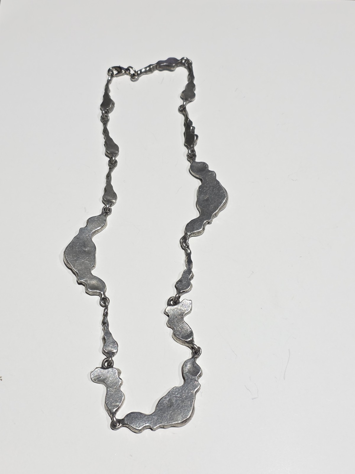 Vintage Brutalist Organic Pewter Necklace Red Cabochon Mid Century Modernist