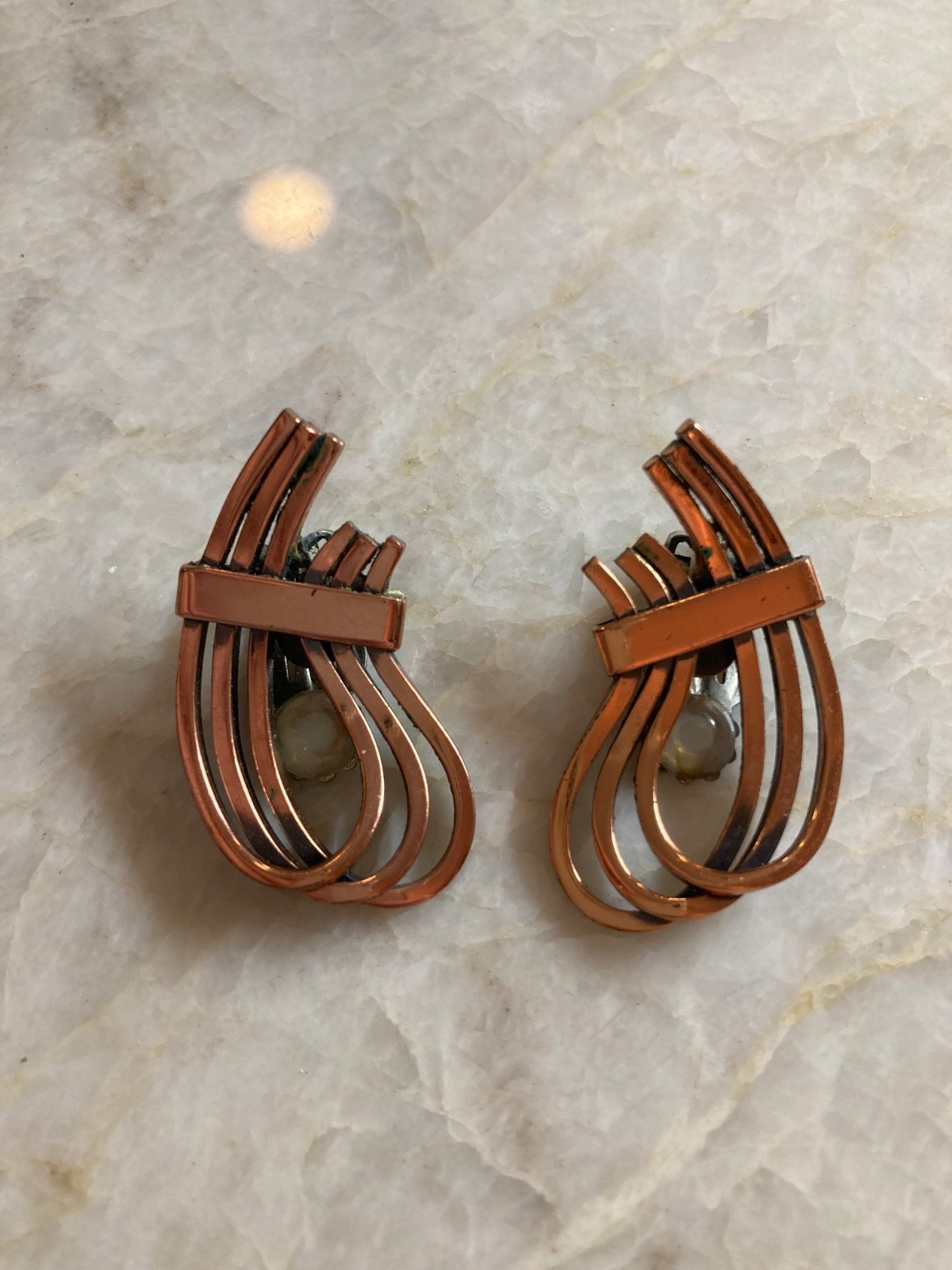 Vintage Renoir Earrings Copper Clip Ons Mid Century Modern Signed