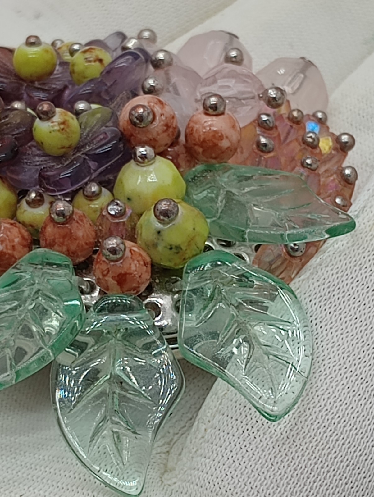 Vintage Unsigned Miriam Haskell Inspired Glass Cluster Brooch Pin