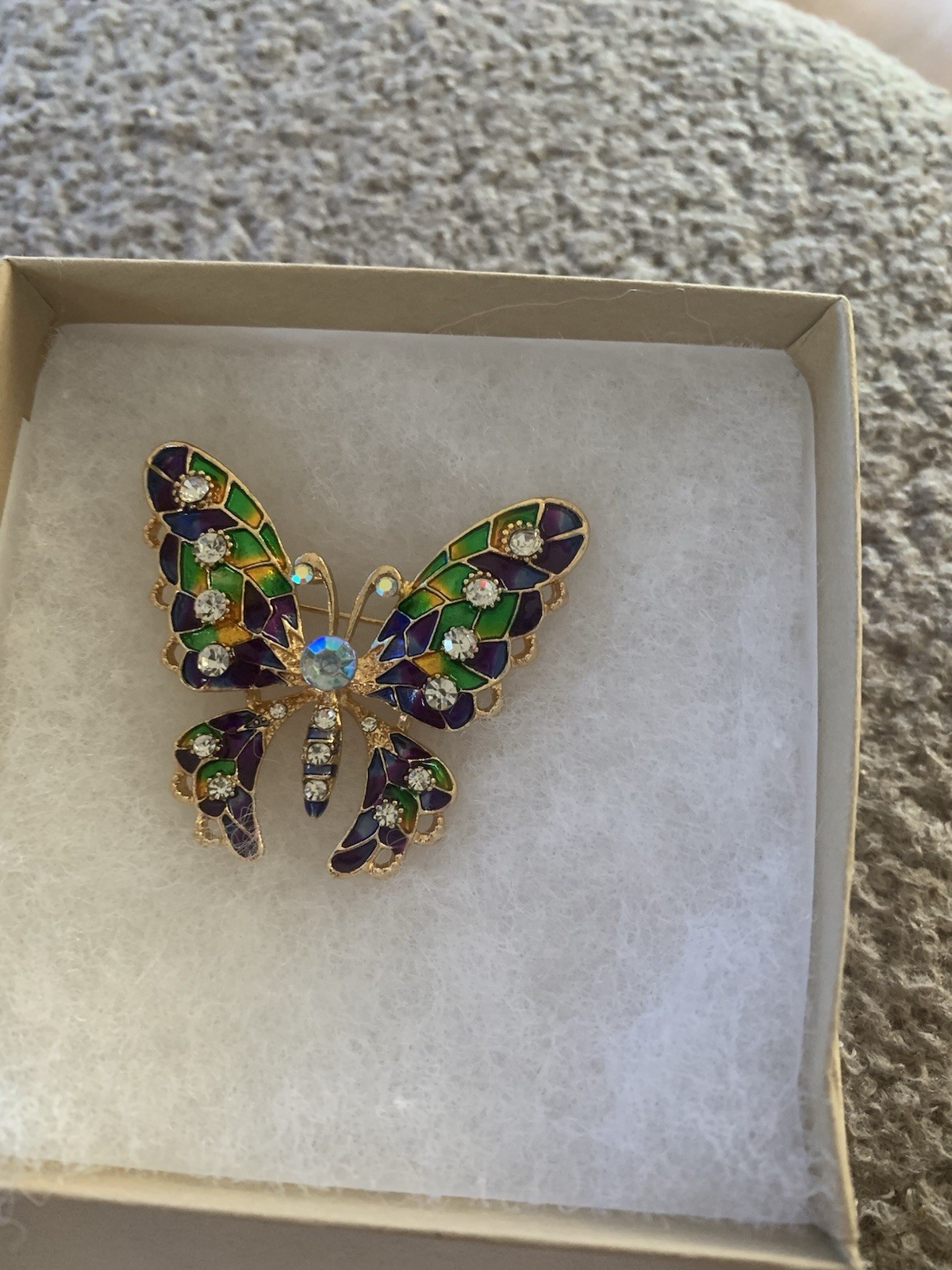 Colorful Diamond Like Inlaid Rhinestones On This Colorful Butterfly Brooch Pin