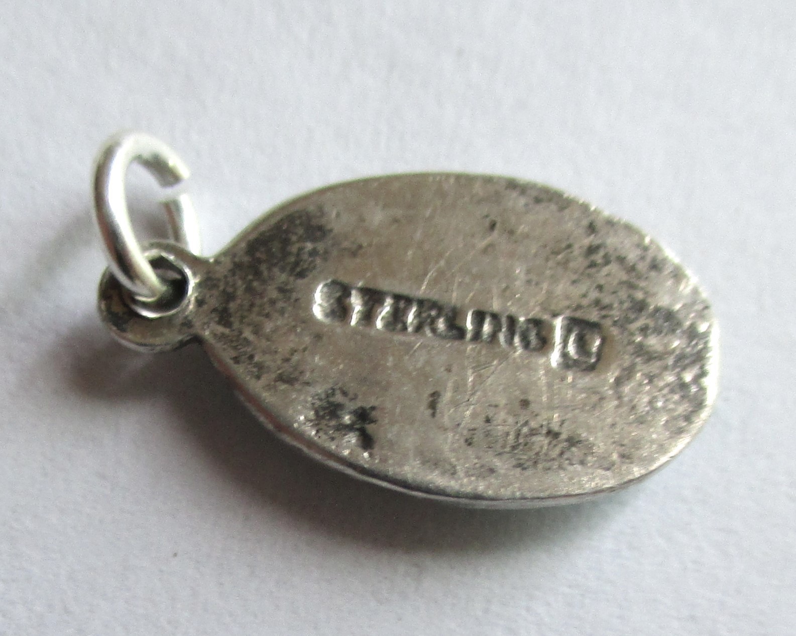 9/16in SMALL VINTAGE STERLING SILVER BLUE GUILLOCHE ENAMEL ROSE FLOWER CHARM