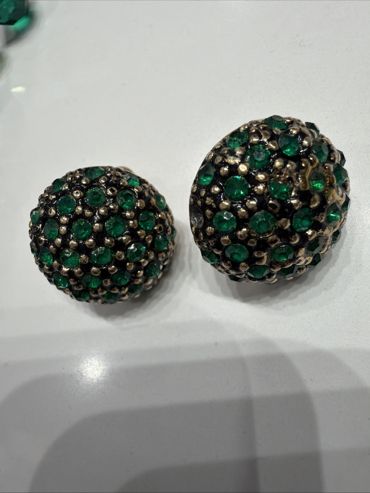 Vintage Vendome teal green crystal and beaded 22” necklace Clip On earrings set
